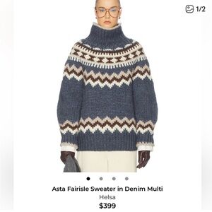 Helsa Denim Multi Fairisle Turtleneck Sweater